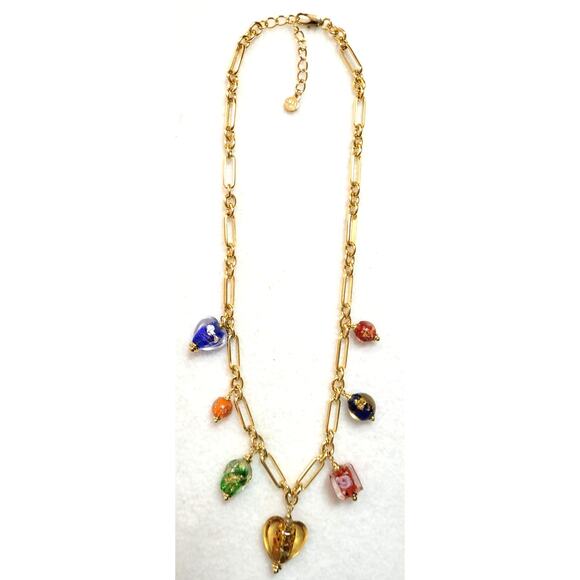 Alex & Ani Murano Multi Color Glass Beads Charm Necklace Goldtone Chain Eclectic - Picture 2 of 5